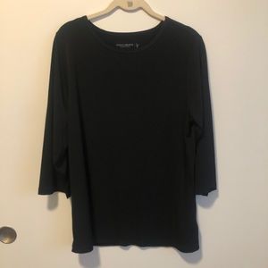 Susan Graver Essentials Black Liquid Knit 3/4 Sleeve Crew Neck Top Sz M
